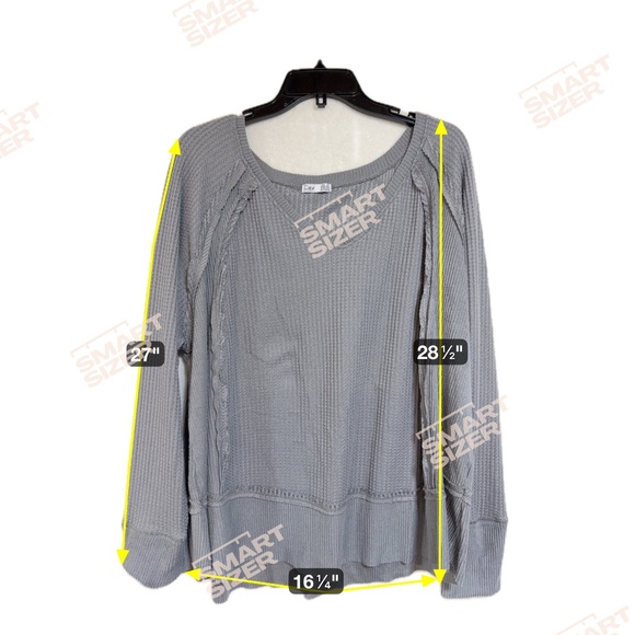 Dex Top Women's 3X Gray Waffle Knit Round Neck Wide Long Sleeve Pullover - Picture 8 of 10